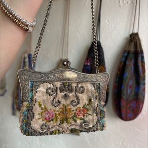 Vintage antique small coin purse seed beads German silver bag victorian 1920’s